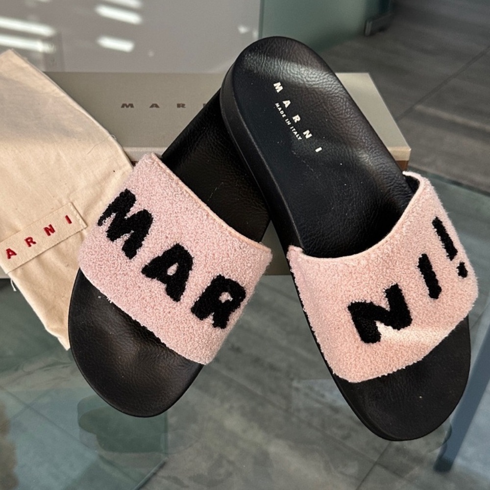 new MARNI TERRYCLOTH SPLIT LOGO POOL SLIDES from SSENSE Size 41